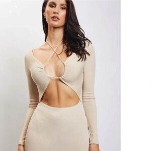 Meshki Beige Cut-Out Midi Dress